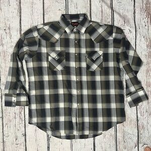 Vintage Plains Pearl Snap Cowboy Rockabilly Plaid Button Down Western Shirt
